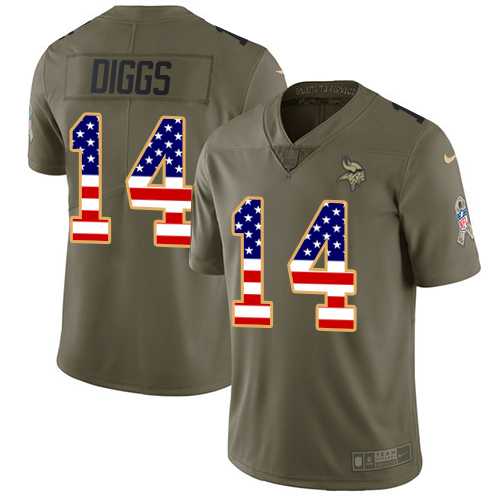 Nike Vikings 14 Stefon Diggs Olive USA Flag Salute To Service Limited Jersey Dyin
